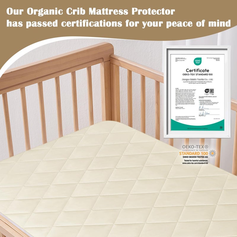 Lofe Organic Crib Mattress Protector - Top&Side Waterproof, 100% Waterproof Crib Mattress Protector, Breathable Cotton Toddler Mattress Protector, Baby Crib Mattress Cover Fitted 52x28x9 in - Image 3